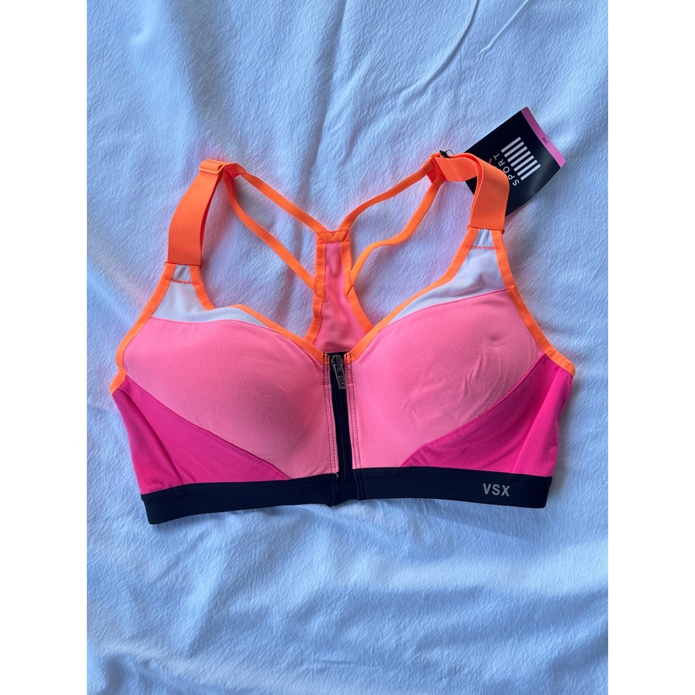 Victorias Secret VSX Sport Incredible Front-Close Sport Bra 34B Pink Orange New
